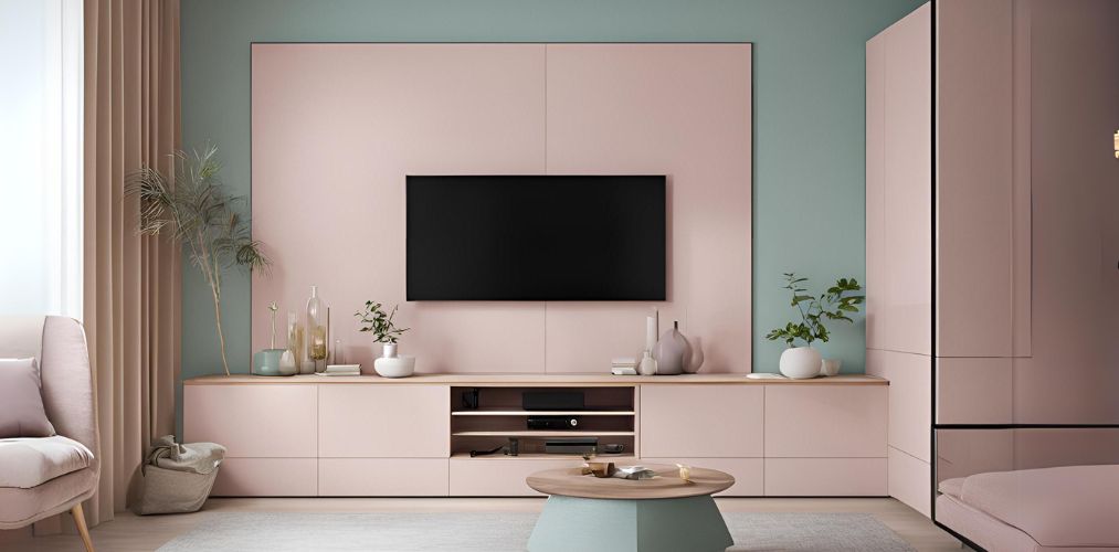 Pink and green pastel TV unit design - Beautiful Homes