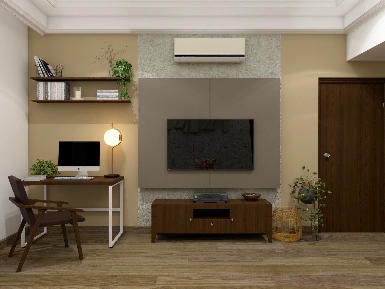 Simple wooden TV unit with wooden study table-Beautiful Homes