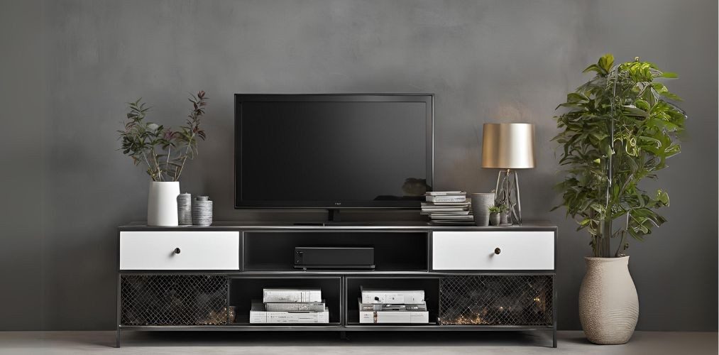 Small metal TV unit design with drawers - Beautiful Homes