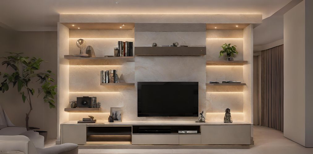 TV unit with backlit panel and freestanding console - Beautiful Homes