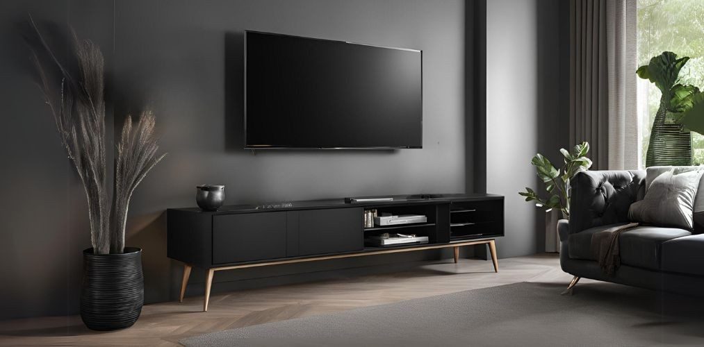 TV unit with black console and gold finish legs - Beautiful Homes