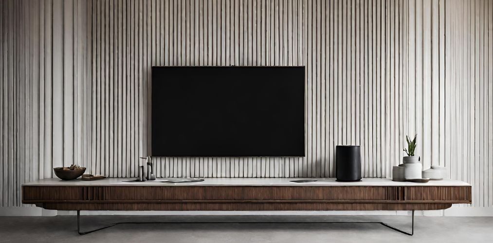 TV unit with fluted panels and modern console with metal legs - Beautiful Homes