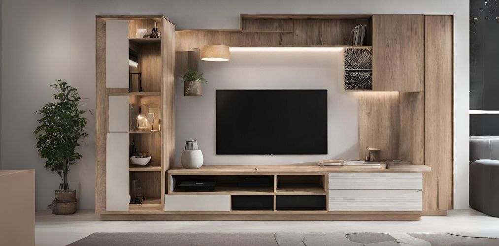 TV unit with wooden panels and storage - Beautiful Homes