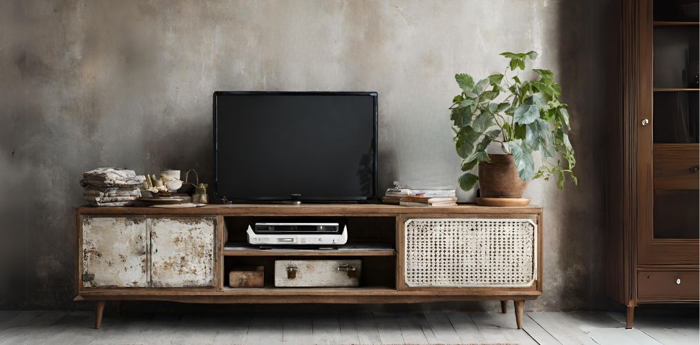 Vintage style freestanding TV unit with open cabinet-Beautiful Homes