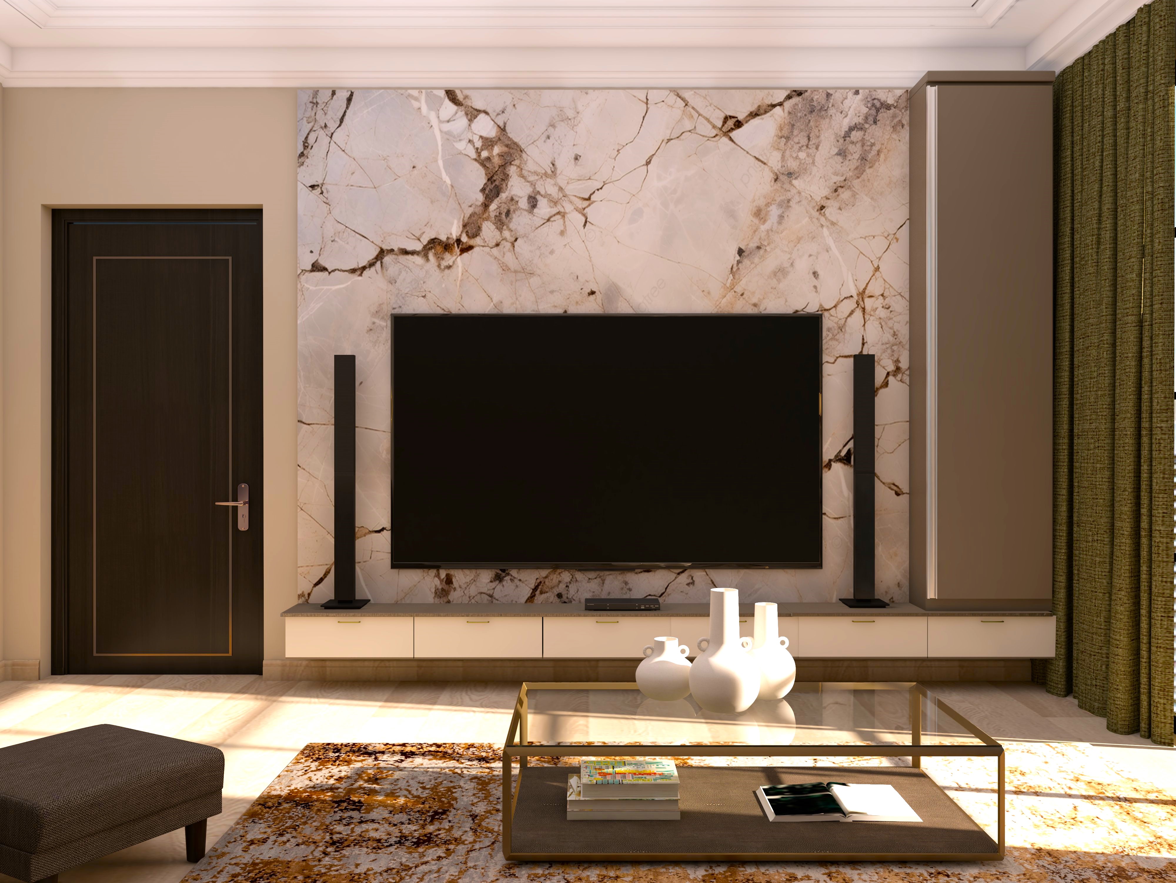 White marble with brown veins for TV unit wall - Beautiful Homes