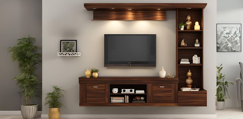 Wooden wall mounted tv unit with shelves - Beautiful Homes