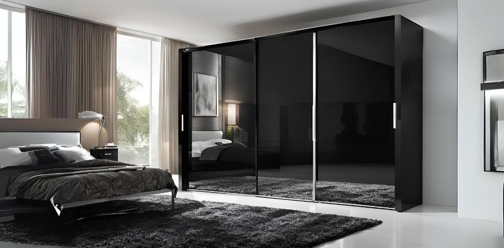 2-door glossy black sliding wardrobe design - Beautiful Homes