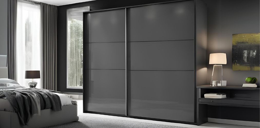 2-door sliding wardrobe with glossy dark grey laminate - Beautiful Homes