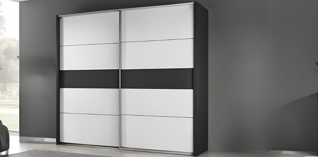 2-door white and dark grey sliding door wardrobe design - Beautiful Homes