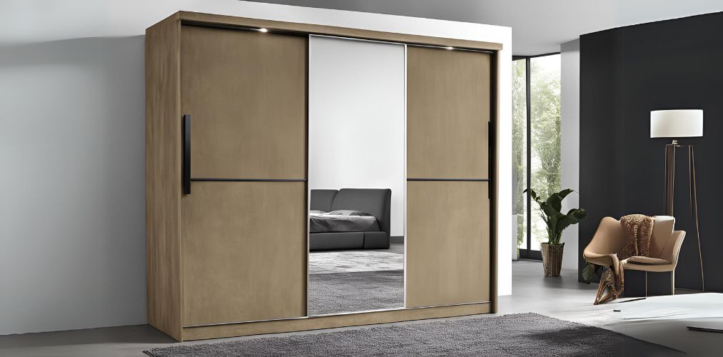 3-door contemporary sliding wardrobe in suede finish with mirror - Beautiful Homes