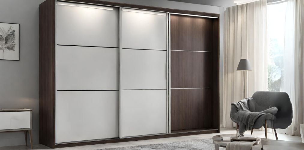 3 door contemporary sliding wardrobe in white and brown-Beautiful Homes