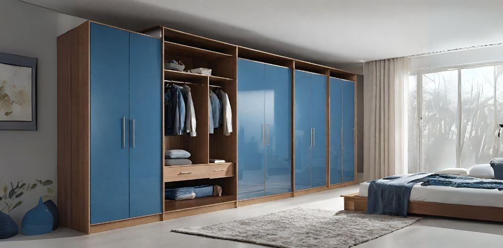 Bedroom wardrobe with blue glossy laminate - Beautiful Homes