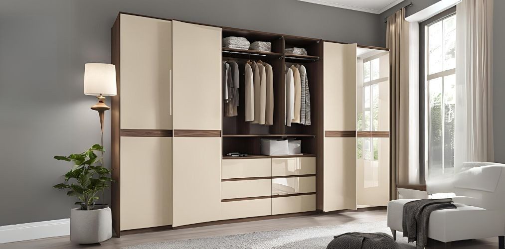 Beige and wood wardrobe with glossy laminates - Beautiful Homes