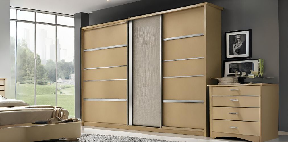 Beige sliding wardrobe with dresser for bedroom - Beautiful Homes