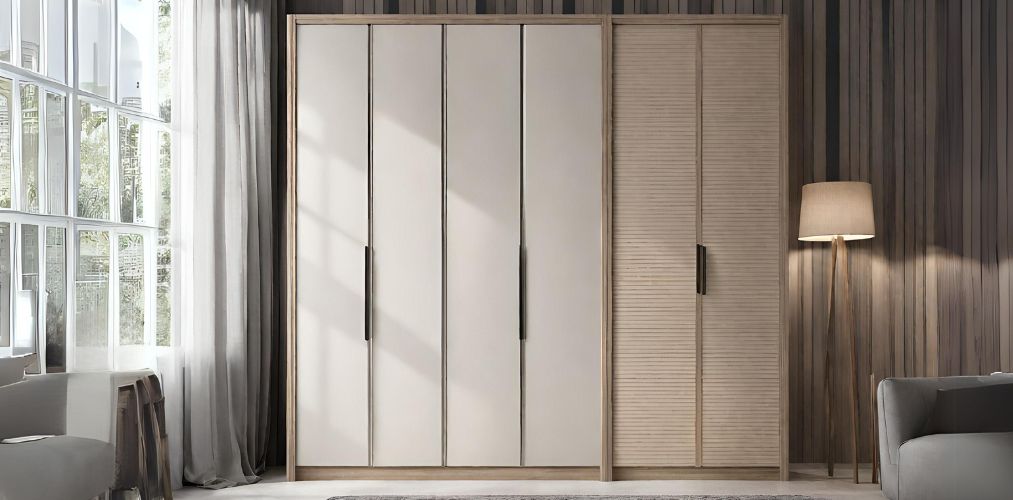 Beige swing wardrobe with louvered shutter-Beautiful Homes