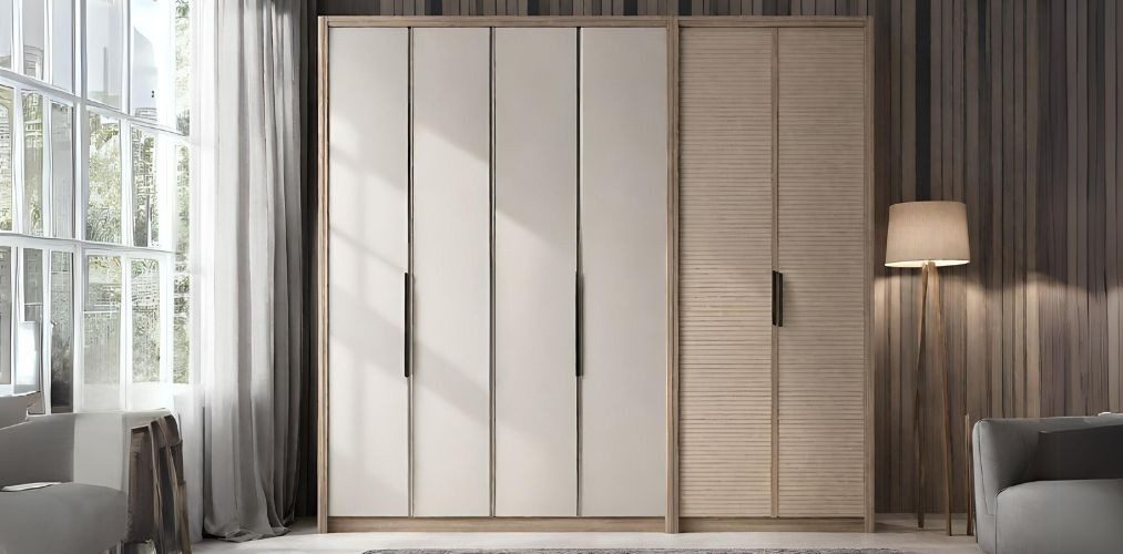 Beige swing wardrobe with louvered shutter-Beautiful Homes