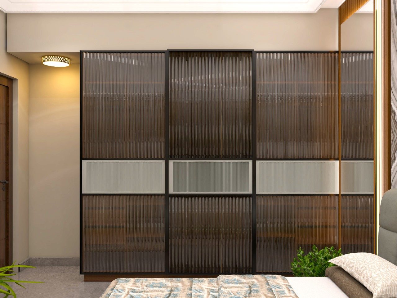 Black glass fluted sliding wardrobe for master bedroom-Beautiful Homes