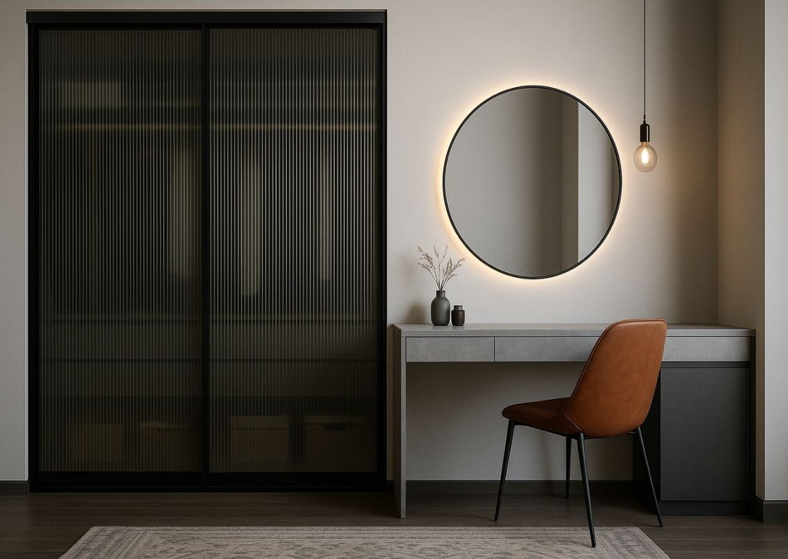 Minimalist bedroom with wardrobe and vanity setup - Beautiful Homes