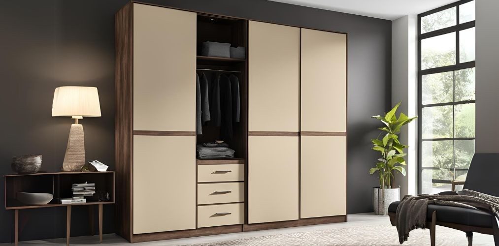 Cacao and beige 4-door modern swing wardrobe - Beautiful Homes