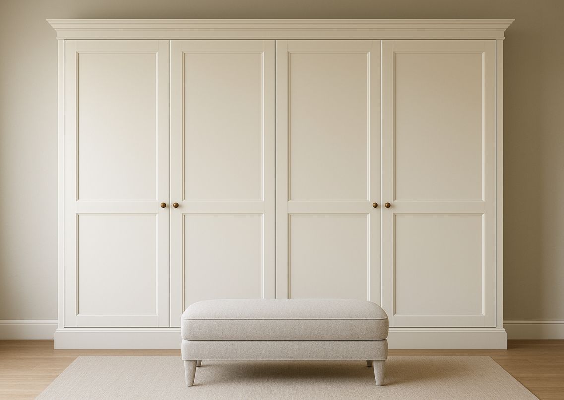 White wardrobe with golden handles and beige tones - Beautiful Homes