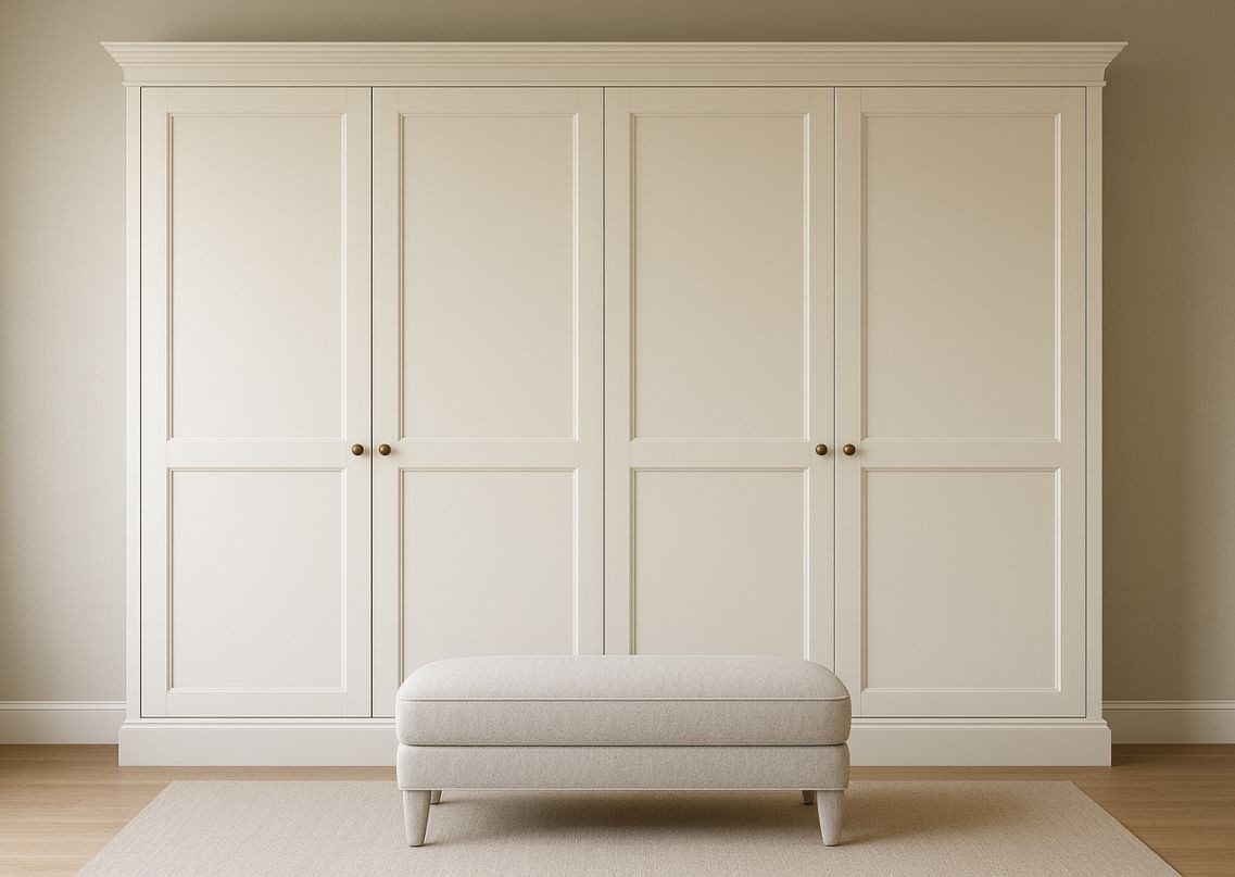 White wardrobe with golden handles and beige tones - Beautiful Homes