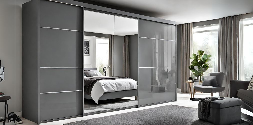 Contemporary 3 door grey sliding wardrobe with mirror panel - Beautiful Homes