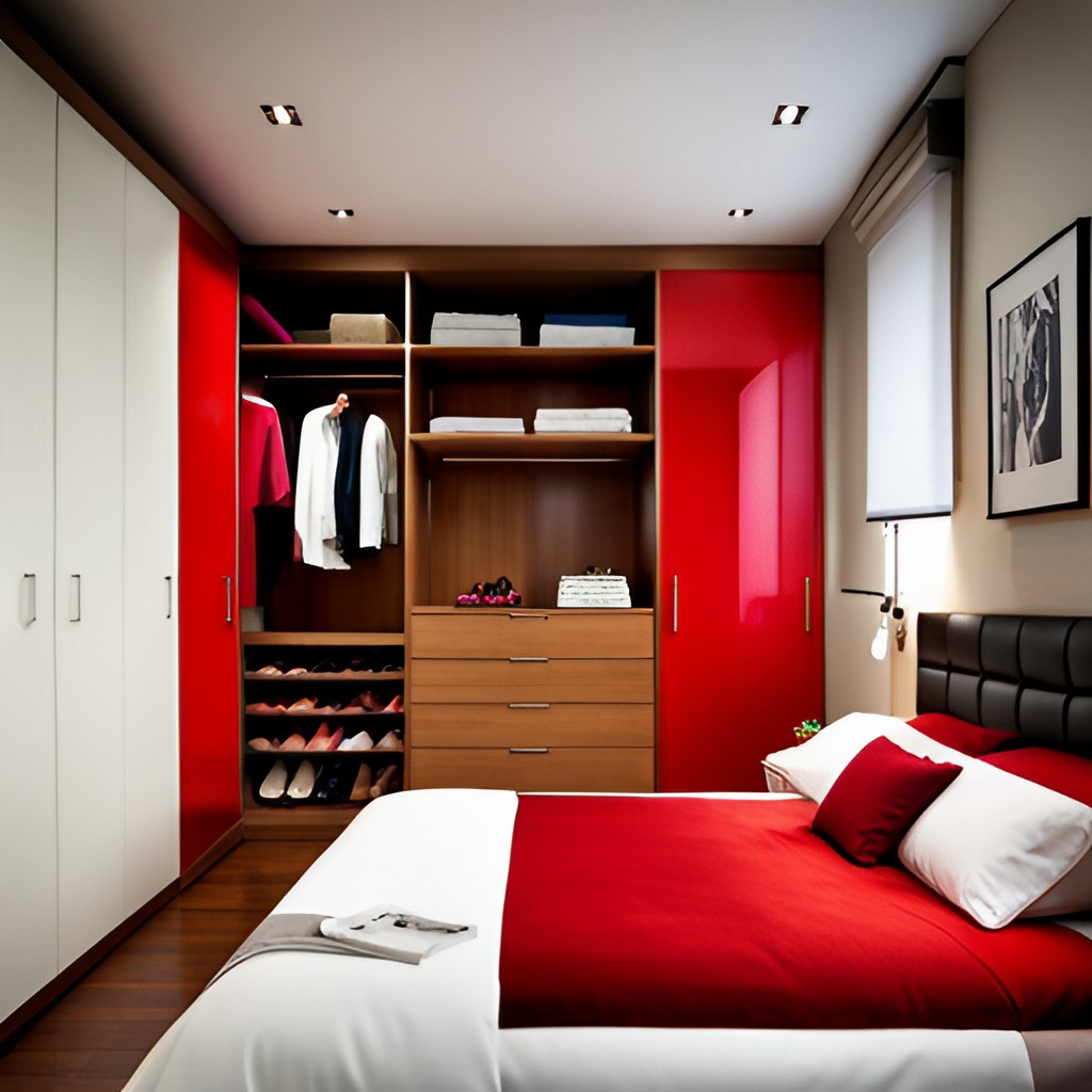 Red and white wardrobe design-BeautifulHomes