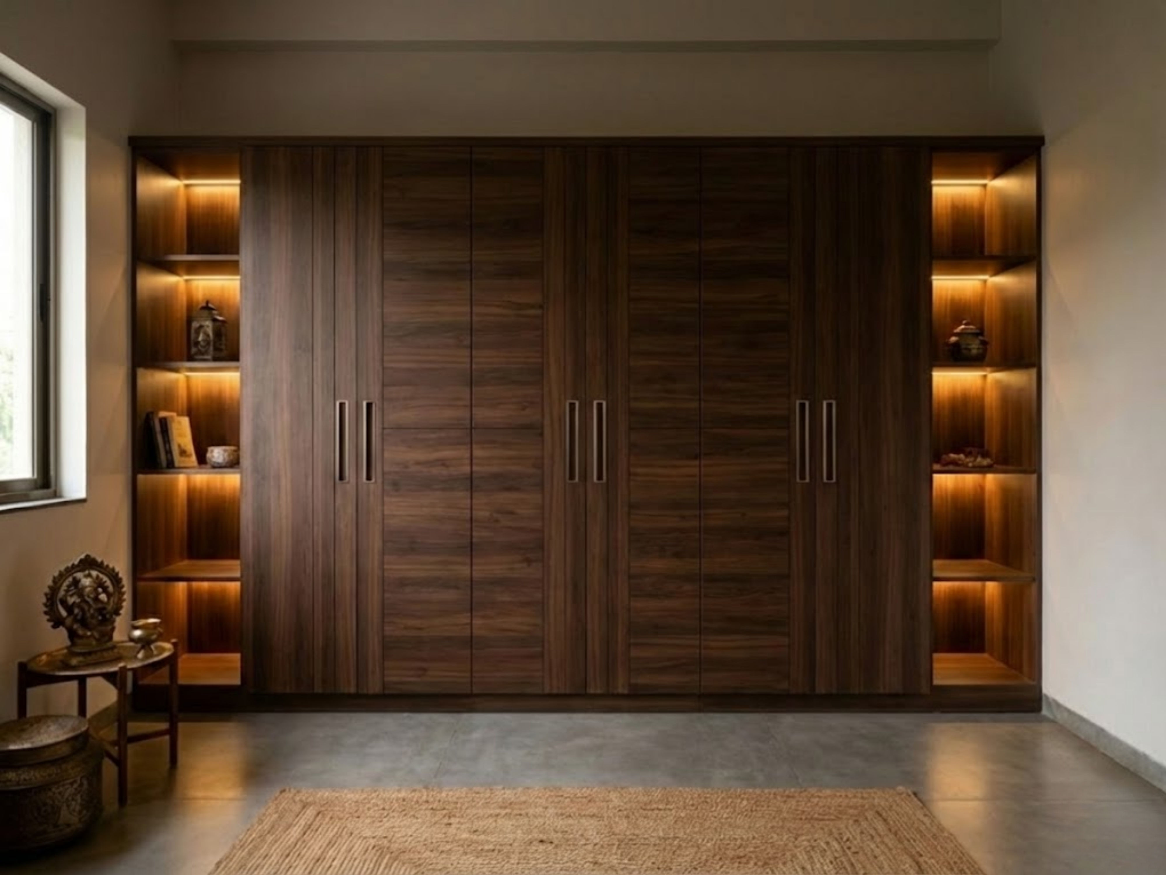 Beige sliding wardrobe with sleek handle design - Beautiful Homes