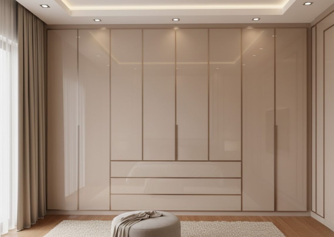 Modern beige wardrobe with glossy sliding doors - Beautiful Homes