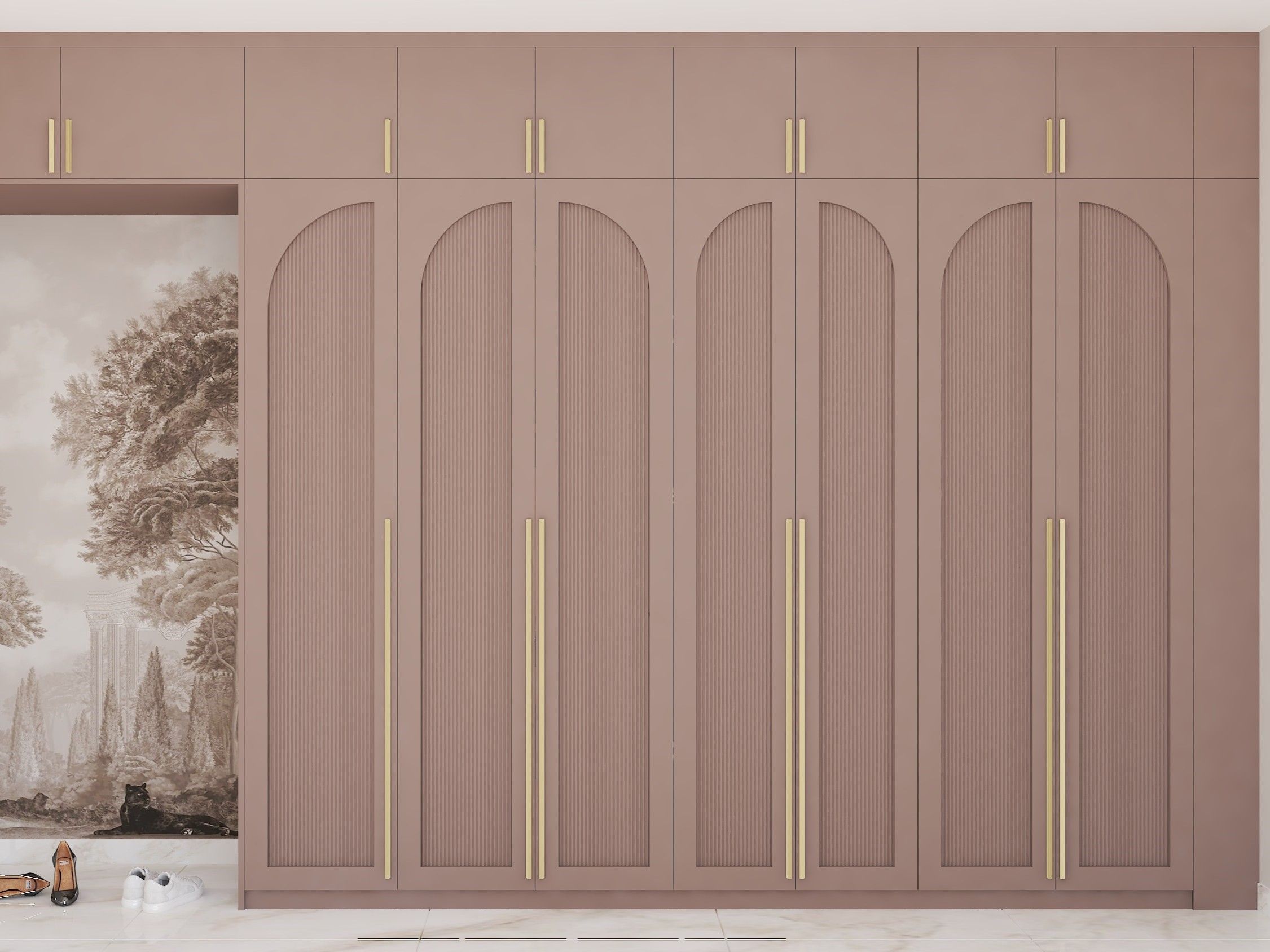 Modern pastel wardrobe with vertical details and long handles - Beautiful Homes
