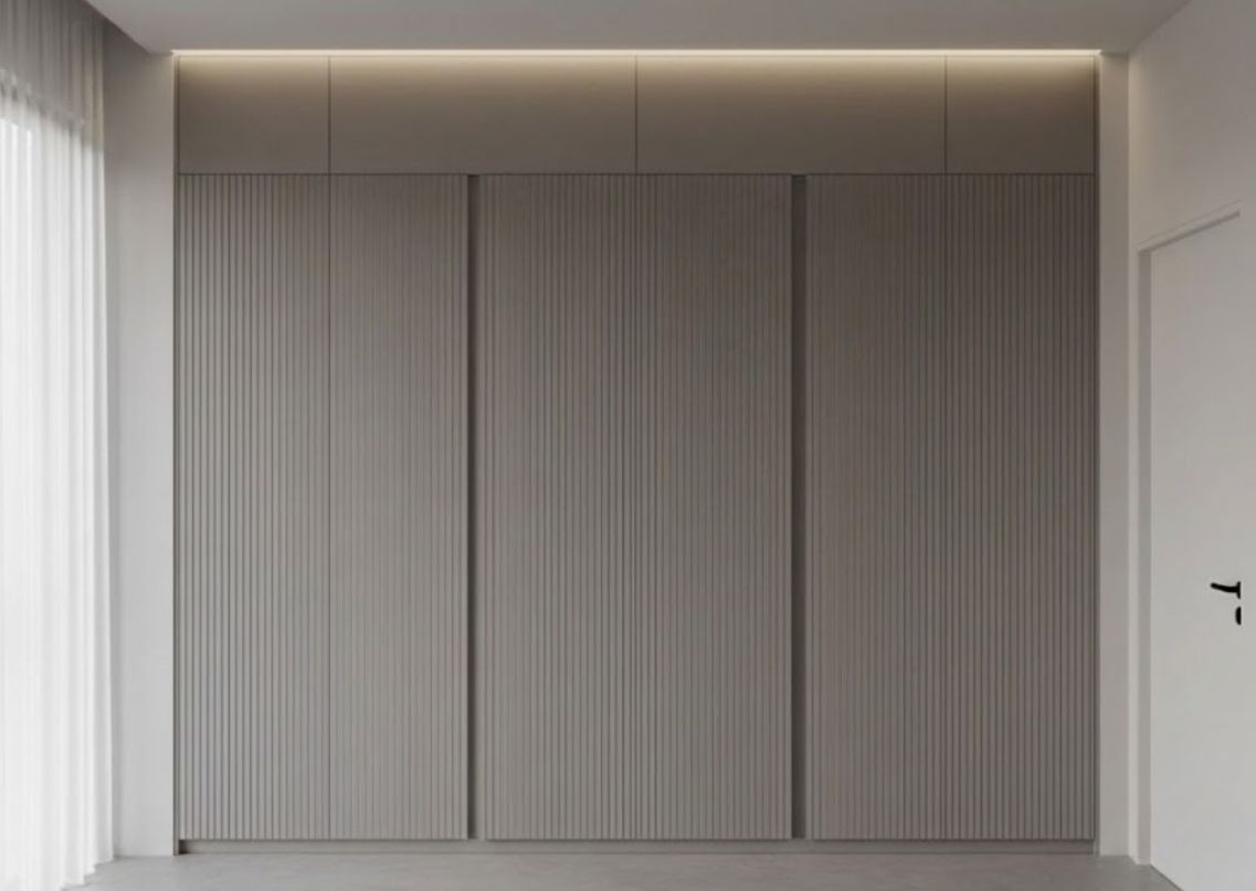 Wardrobe Cladding Contemporary wardrobe with vertical fluted-laminate panels