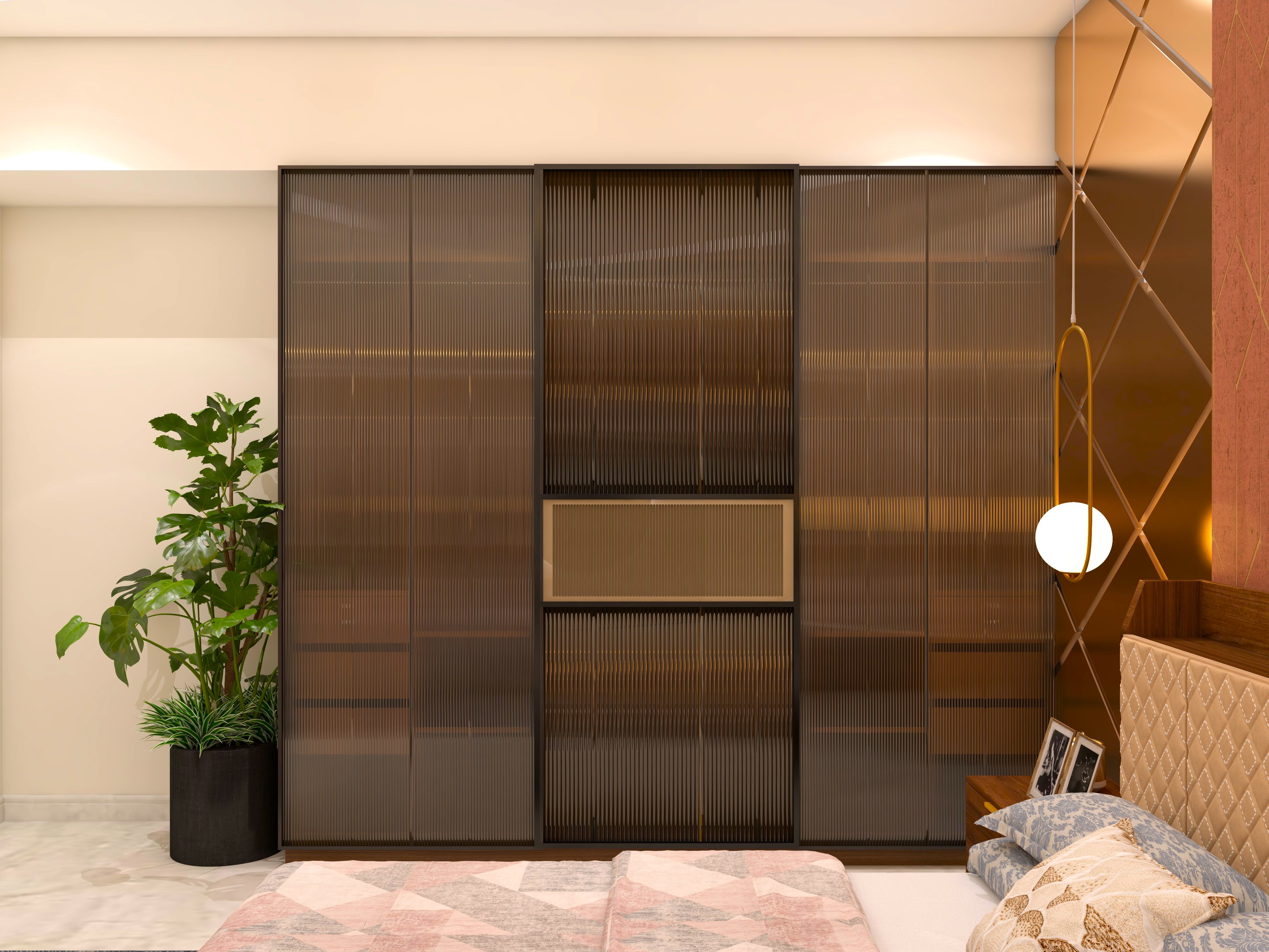 Corner sliding wardrobe with black fluted glass-Beautiful Homes
