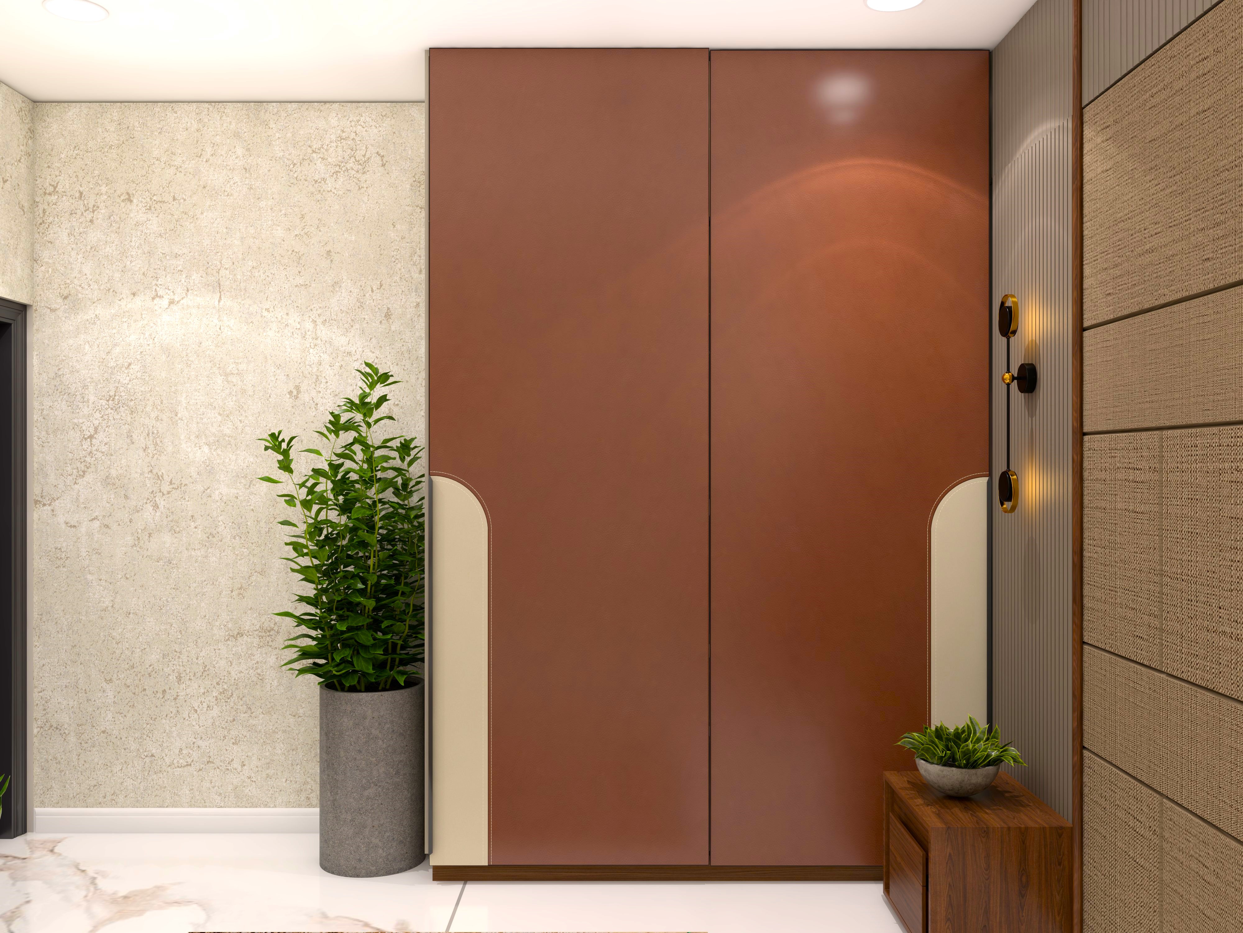 Corner sliding wardrobe with leather laminate-Beautiful Homes