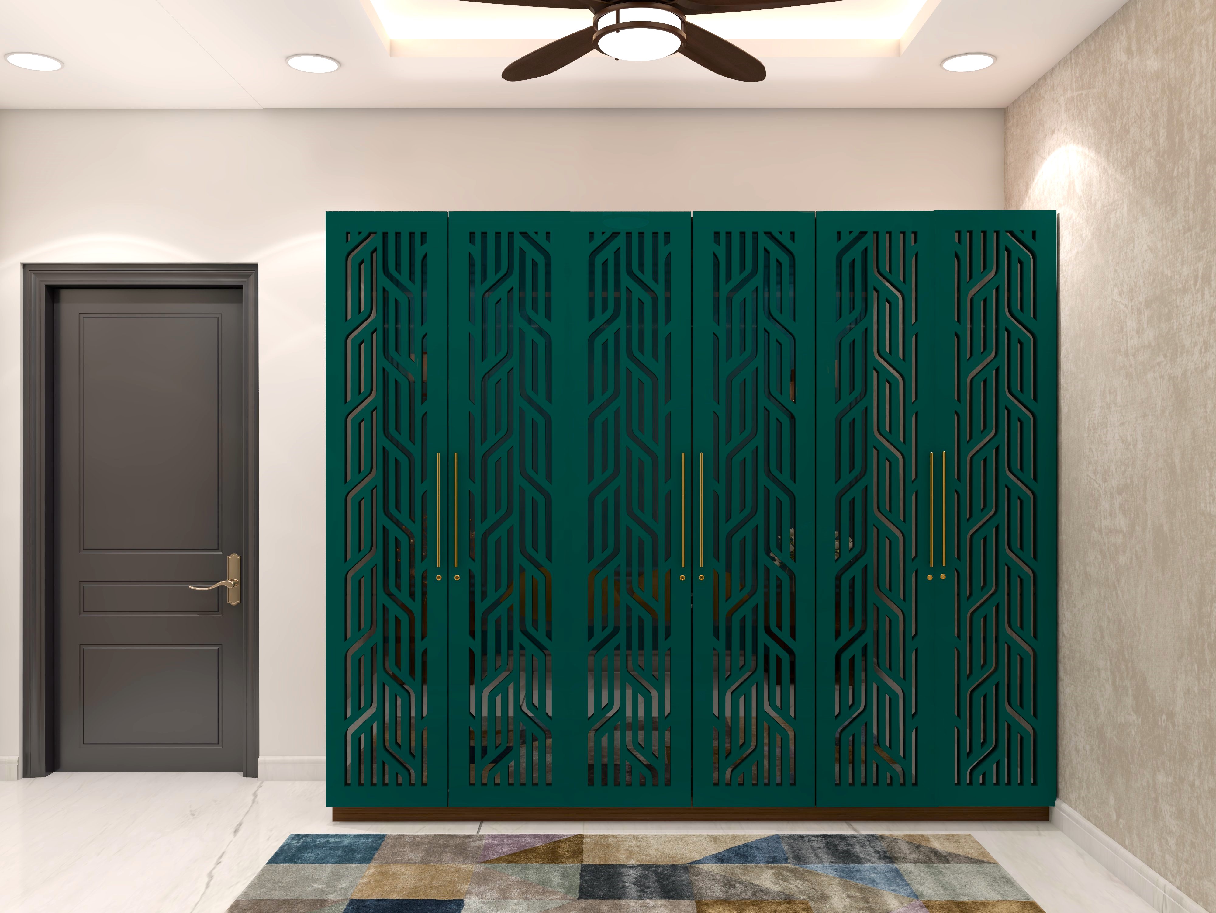 Dark green wardrobe door design with cut-outs-Beautiful Homes
