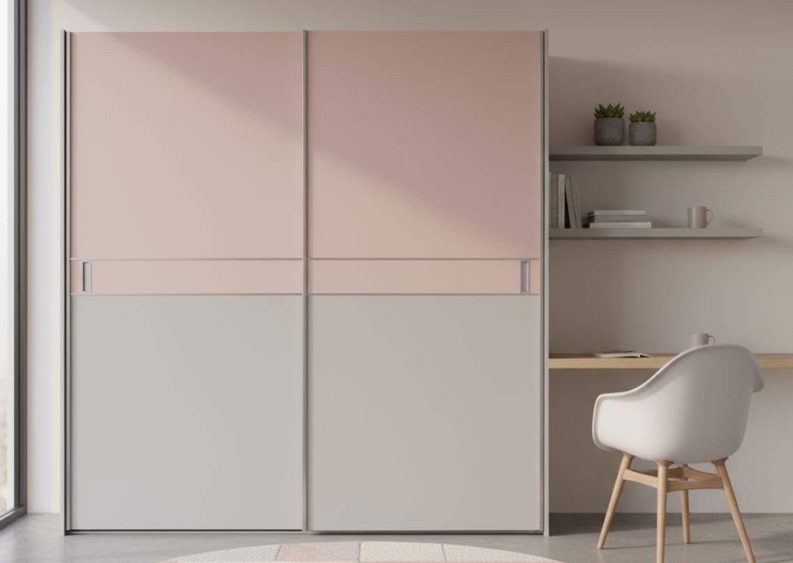 Sliding wardrobe with pastel tones and study table - Beautiful Homes