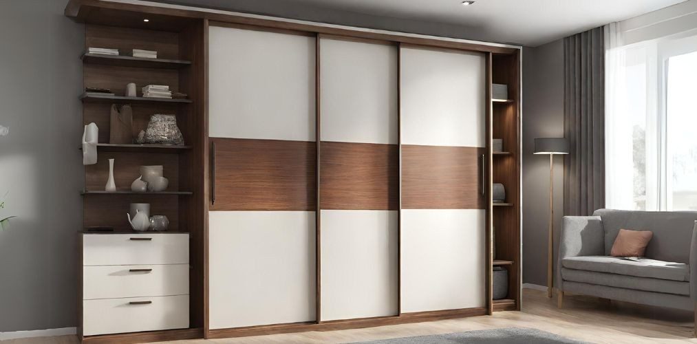 Dual toned sliding wardrobe with open shelves - Beautiful Homes