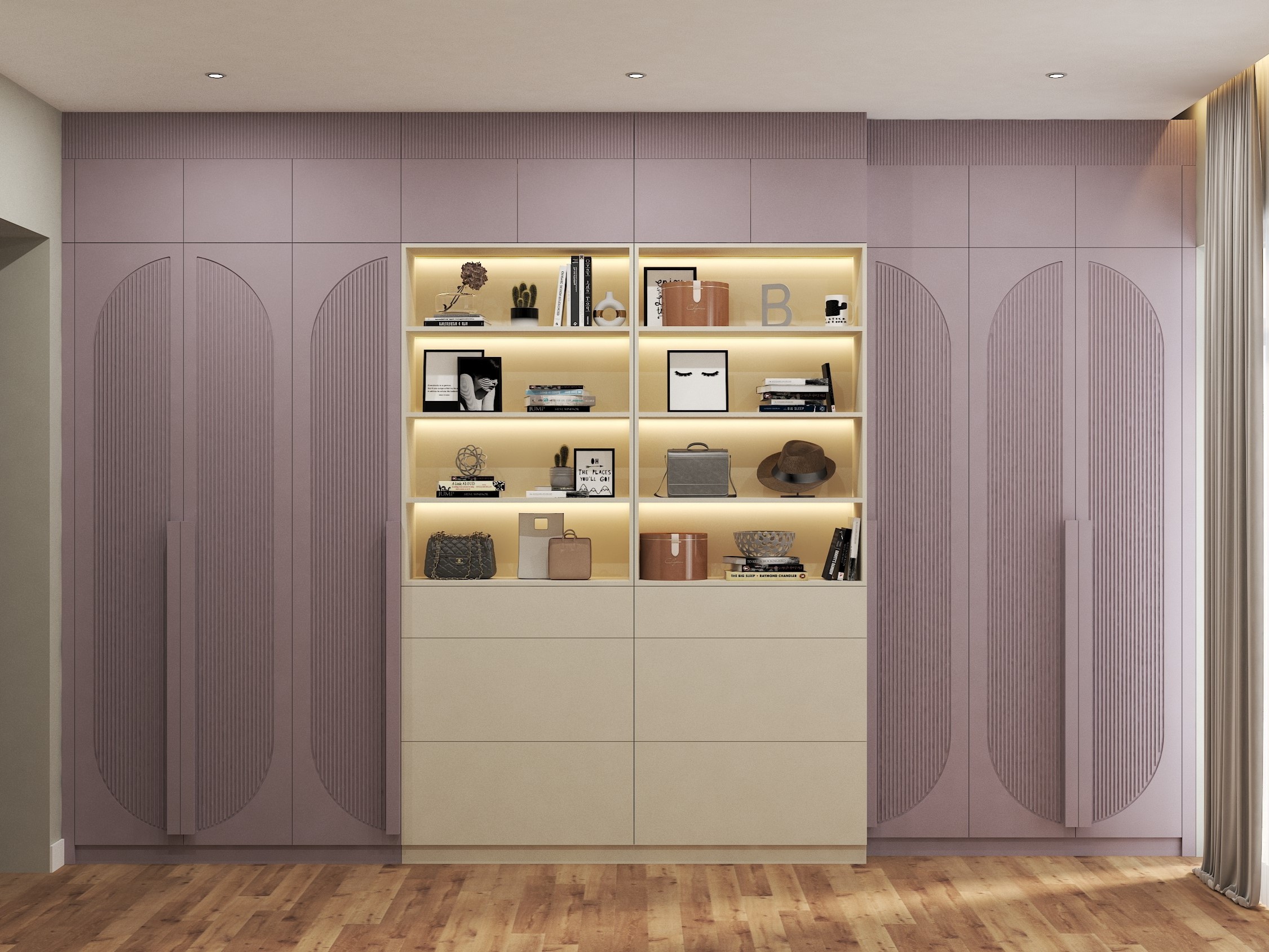 Eclectic wardrobe with central shelves and drawers - Beautiful Homes