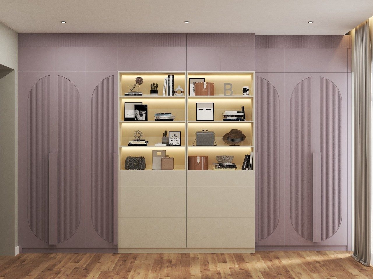 Eclectic wardrobe with central shelves and drawers - Beautiful Homes