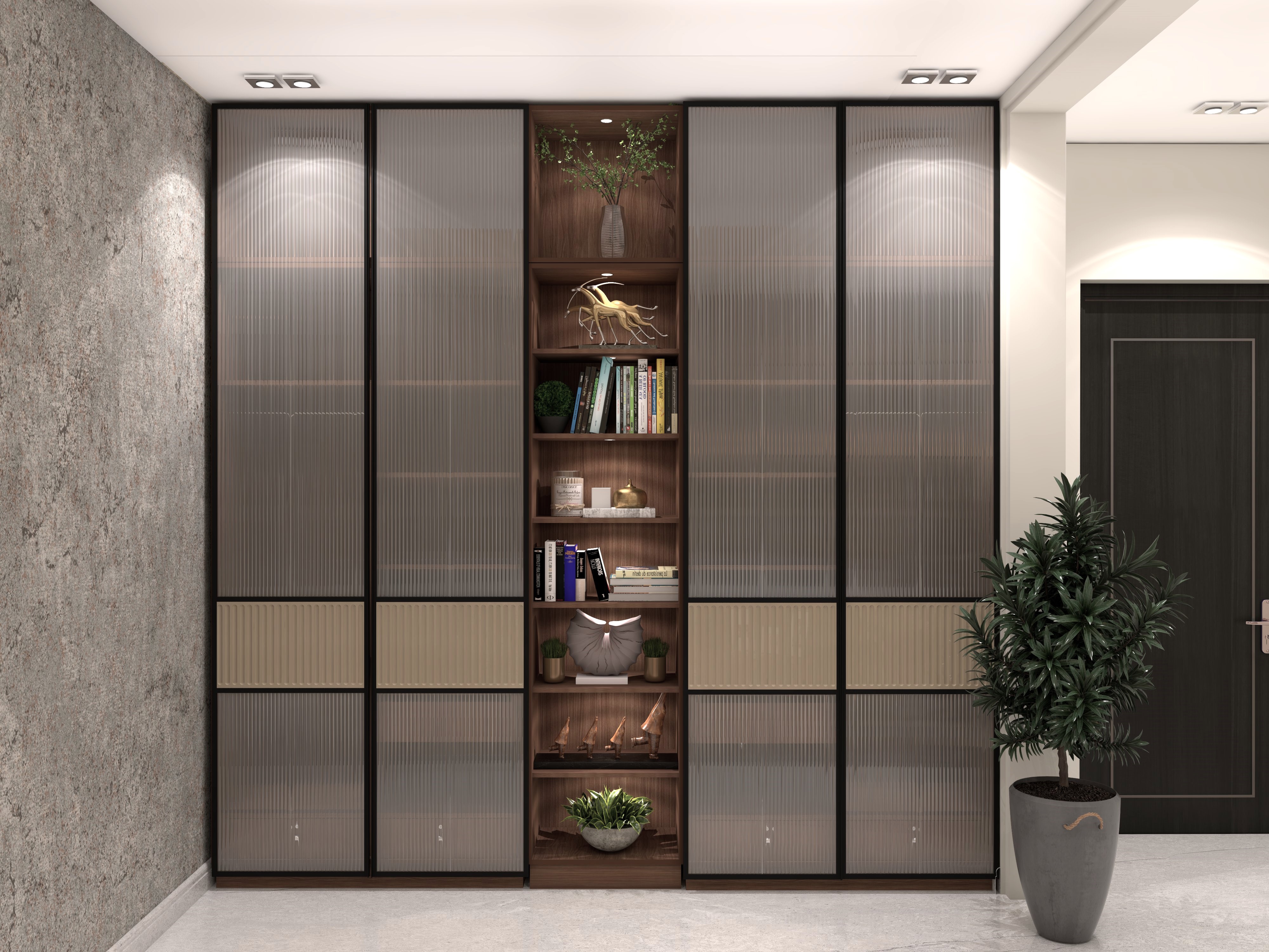 Modern leather wardrobe with open shelves - Beautiful Homes