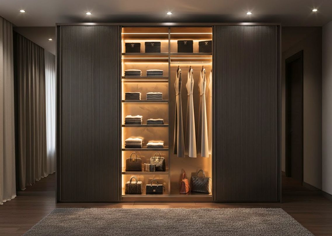 Modern wardrobe with lighting and organized shelves - Beautiful Homes