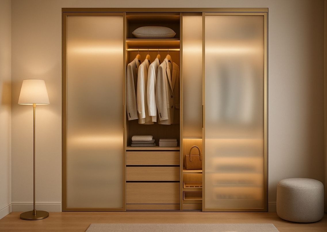 Contemporary sliding wardrobe with wooden design - Beautiful Homes