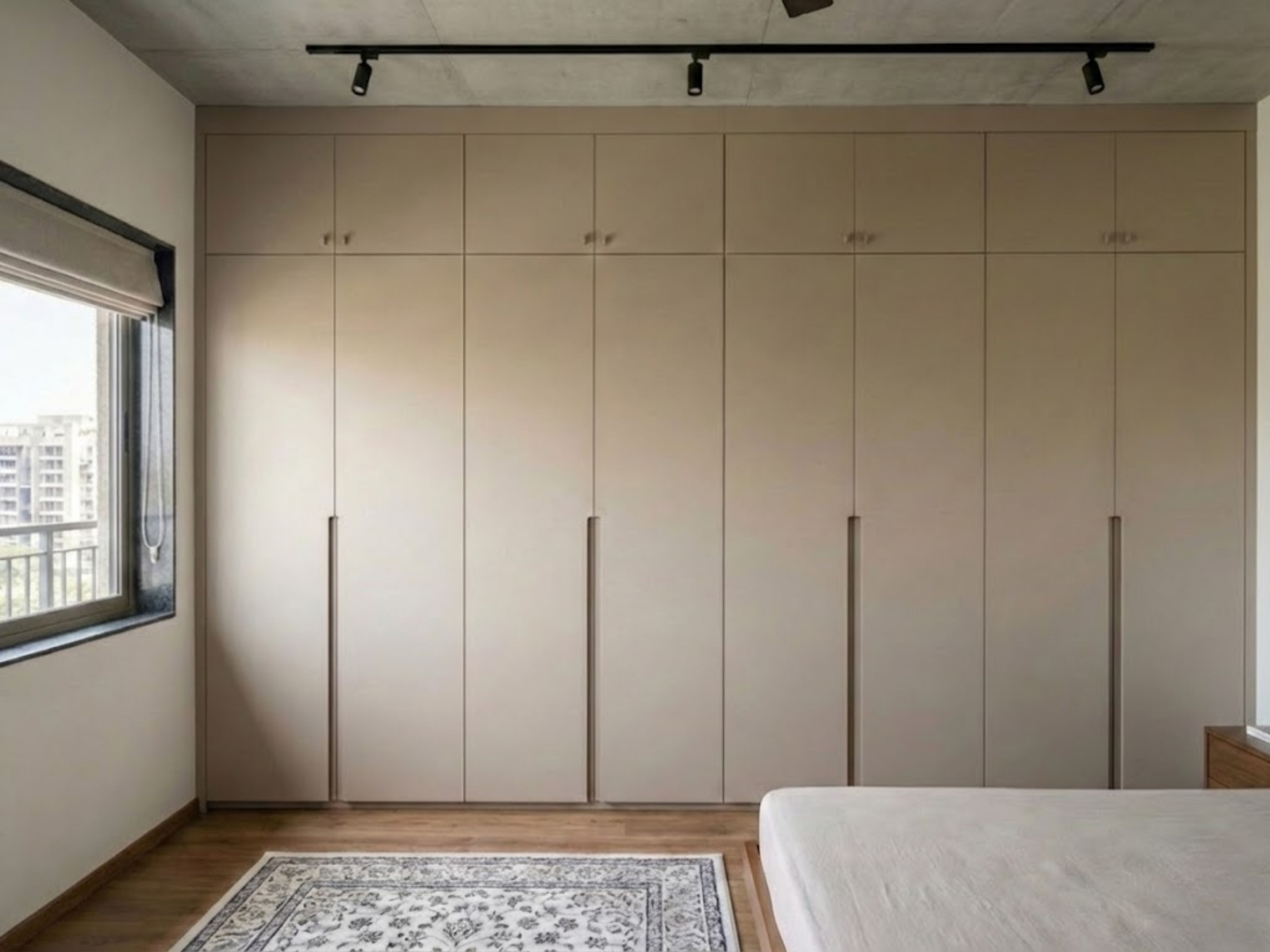 Beige full-wall wardrobe with minimalist design - Beautiful Homes