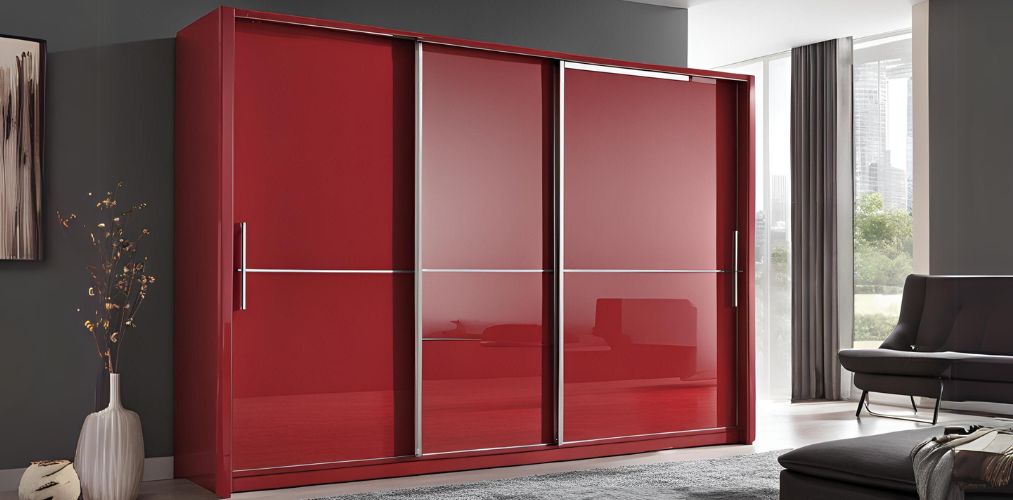 Glossy 3-door carnival red sliding door wardrobe - Beautiful Homes