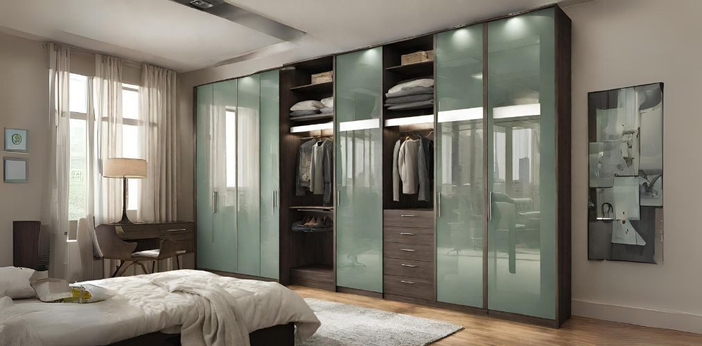 Green lacquered glass wardrobe design - Beautiful Homes