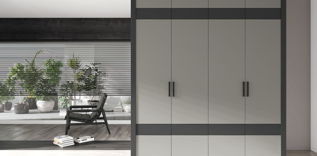 Double door wardrobe design in grey and black-Beautiful Homes
