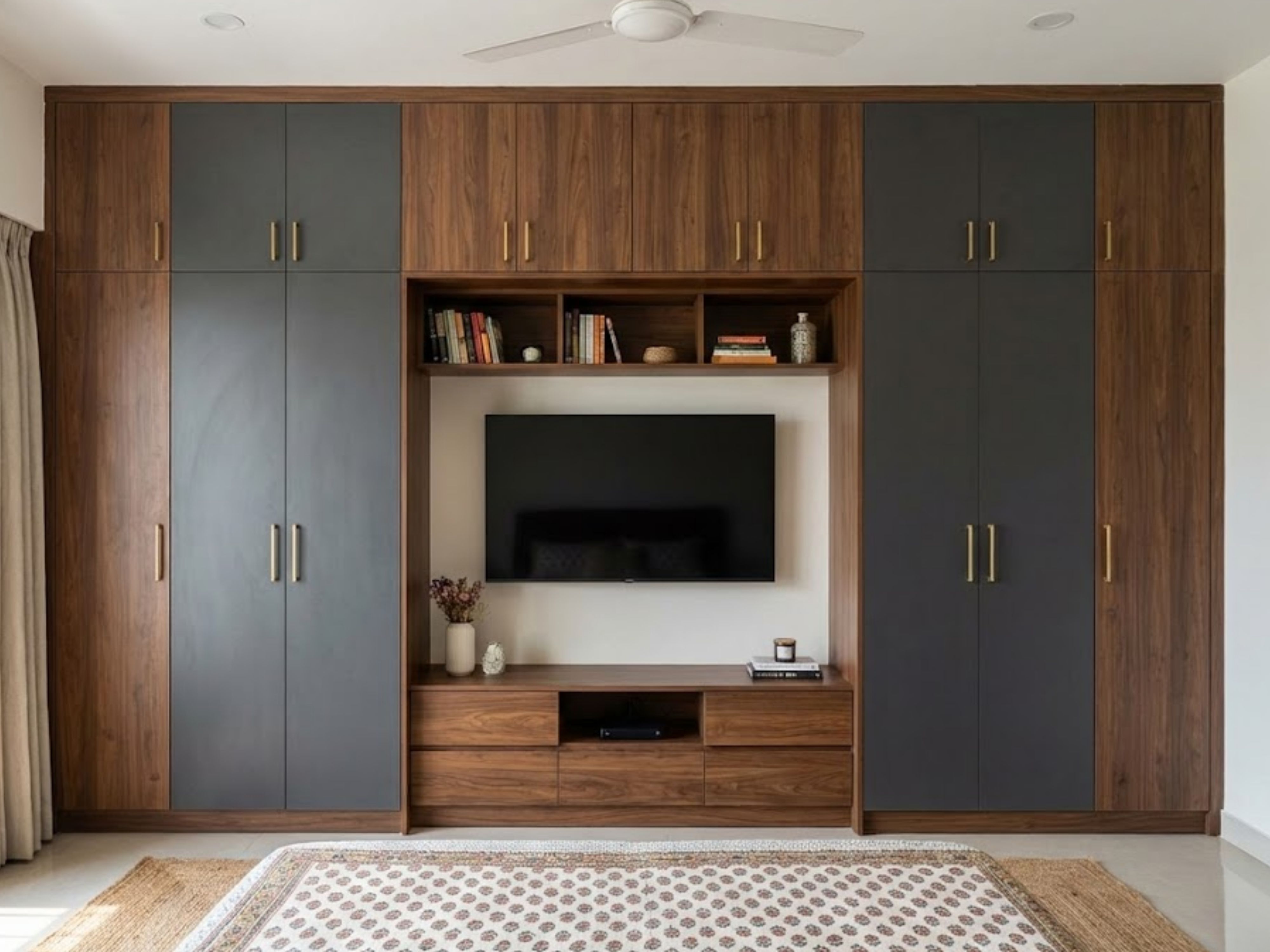 Wooden wardrobe with TV unit and loft storage - Beautiful Homes