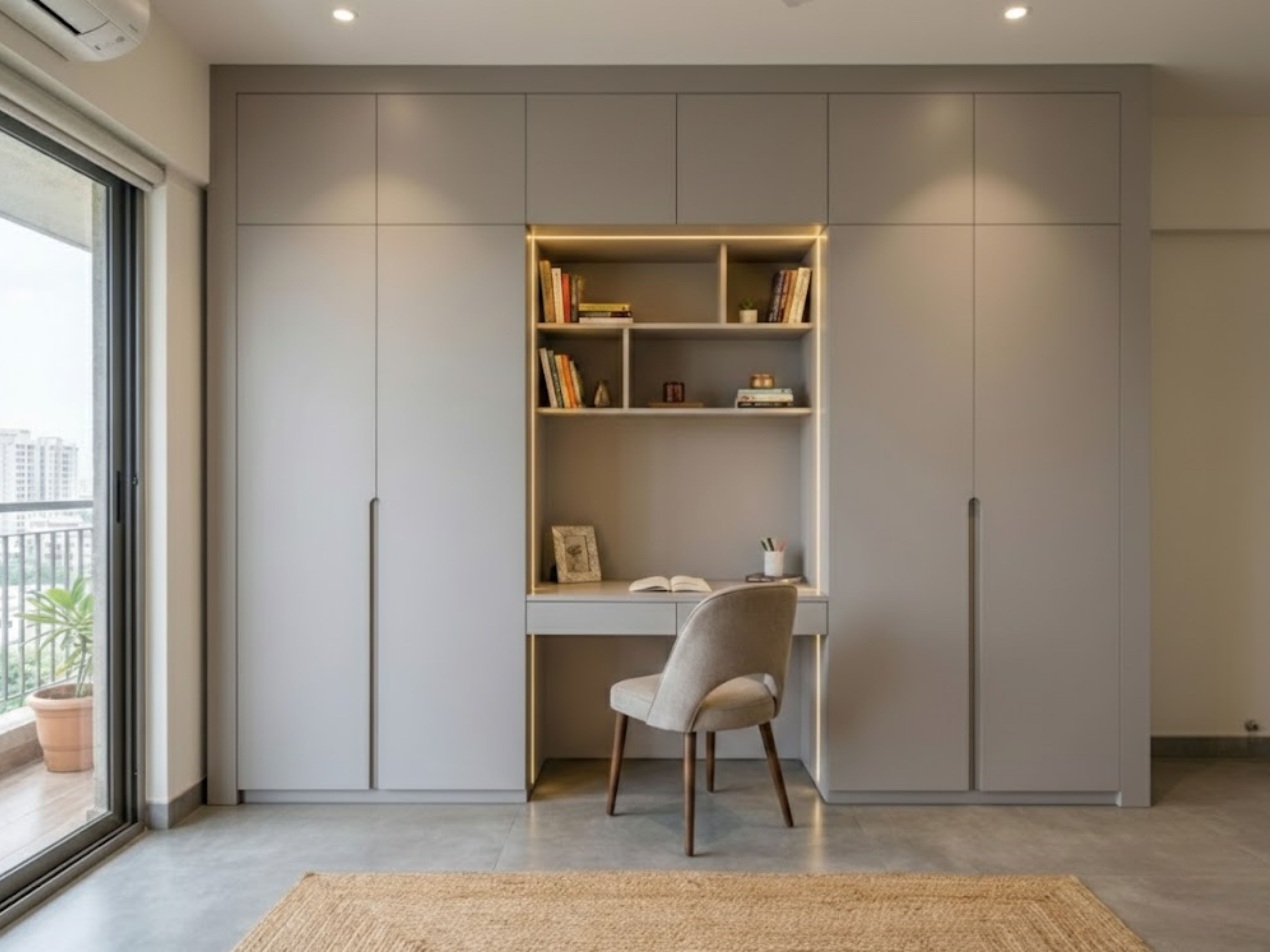 Modern study room with wall cabinets and table - Beautiful Homes