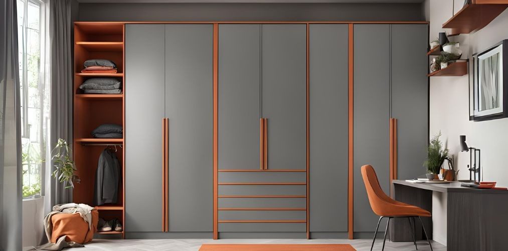 Grey modern wardrobe design with rust accents - Beautiful Homes