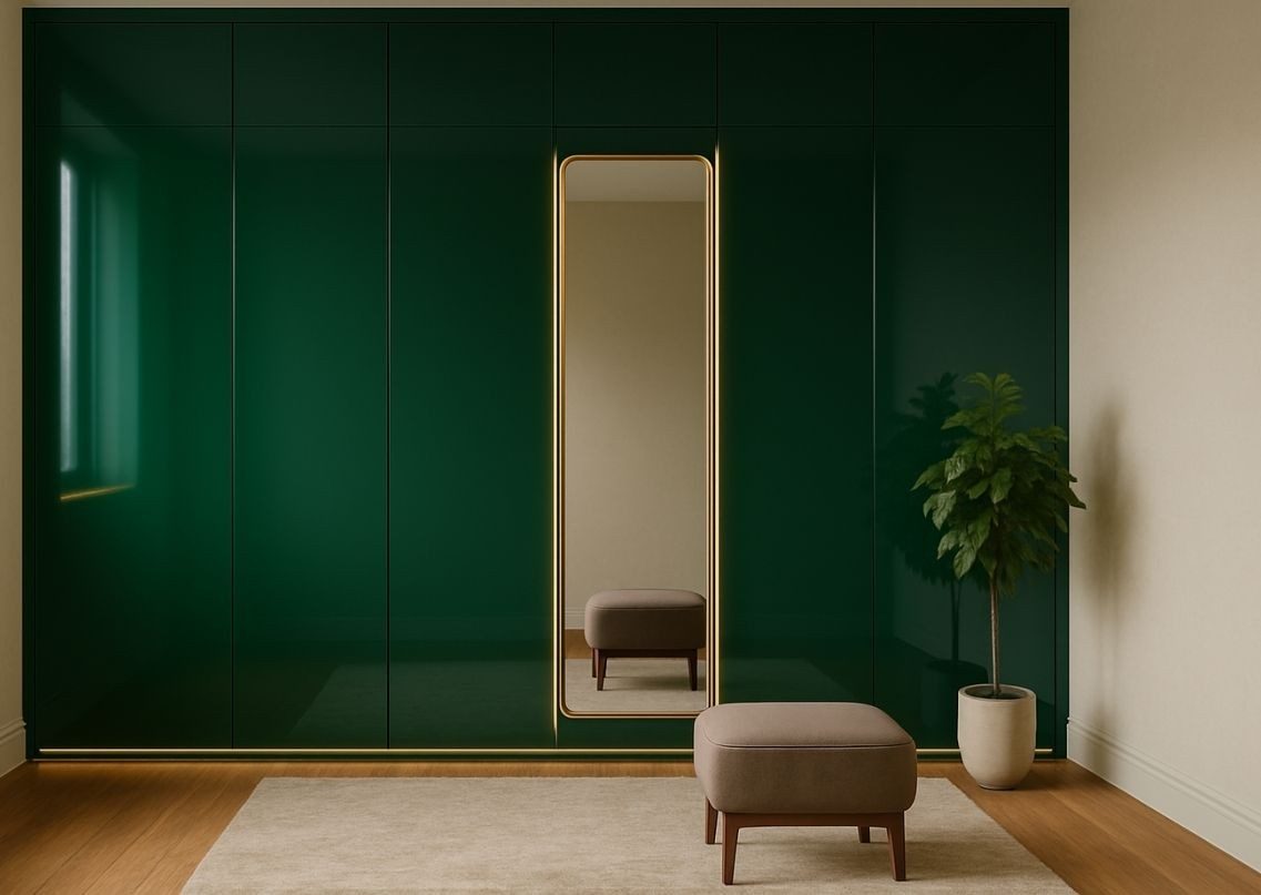 Green wardrobe with mirror and dressing table - Beautiful Homes
