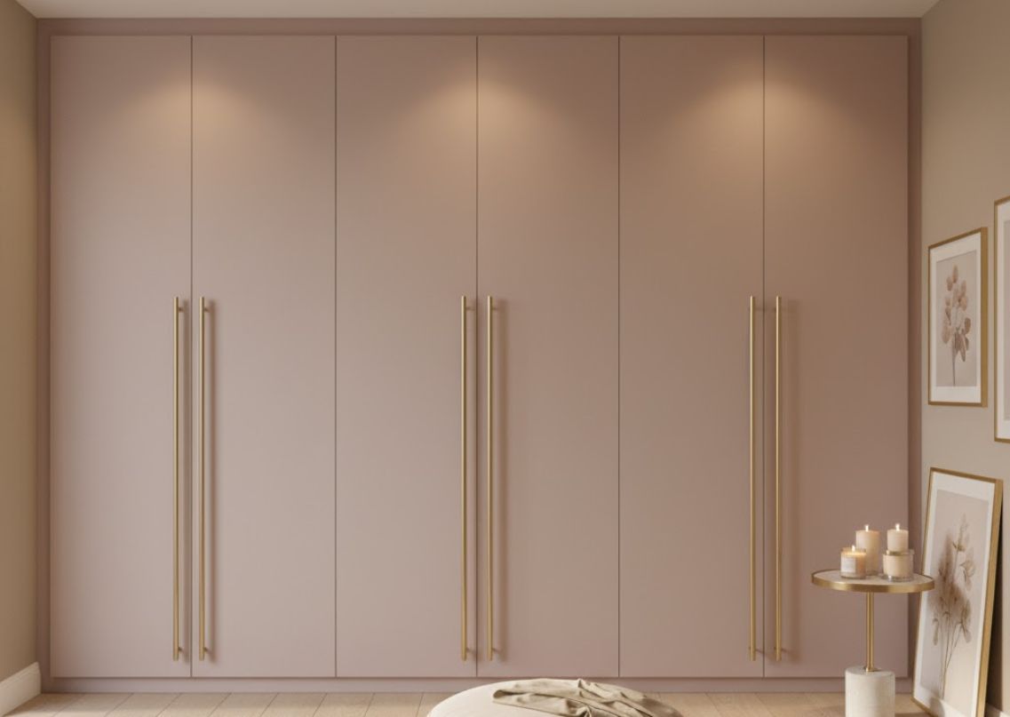 Beige wardrobe with matte finish and gold handles - Beautiful Homes